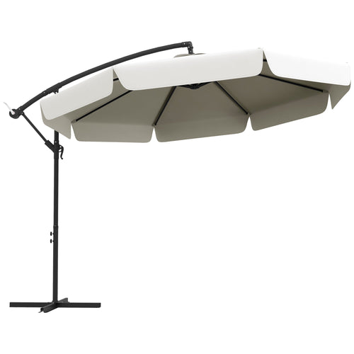 1FT Cantilever Patio Umbrella Offset Parasol with Cross Base and 8 Ribs for Garden, Cream White