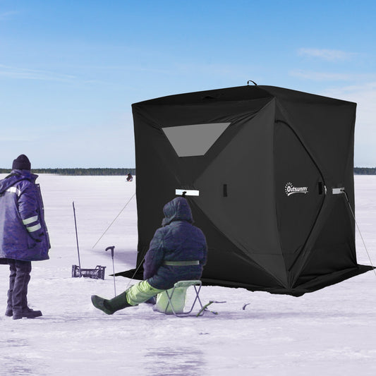 2-4 Person Pop-up Ice Fishing Tent Portable Ice Fishing Shelter with Windproof Windows and Carrying Bag Hub Fish Shelter, Black - Gallery Canada