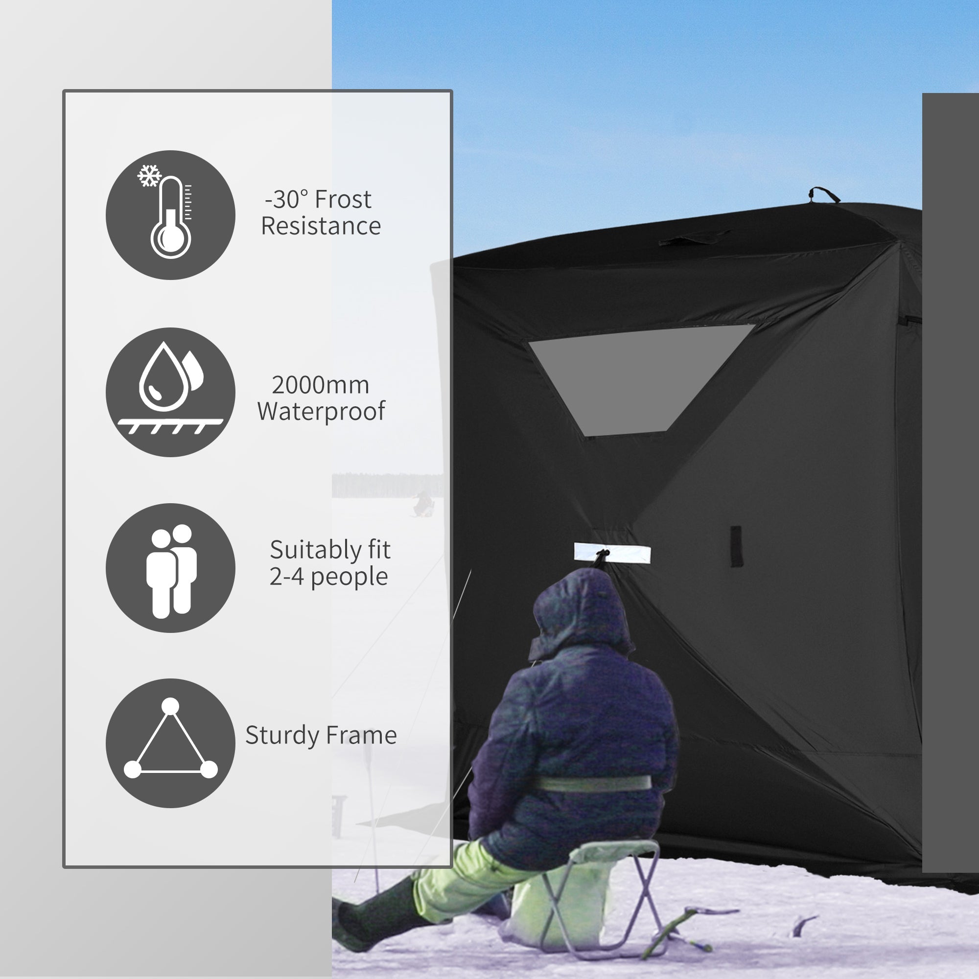 2-4 Person Pop-up Ice Fishing Tent Portable Ice Fishing Shelter with Windproof Windows and Carrying Bag Hub Fish Shelter, Black Ice Fishing Tents   at Gallery Canada