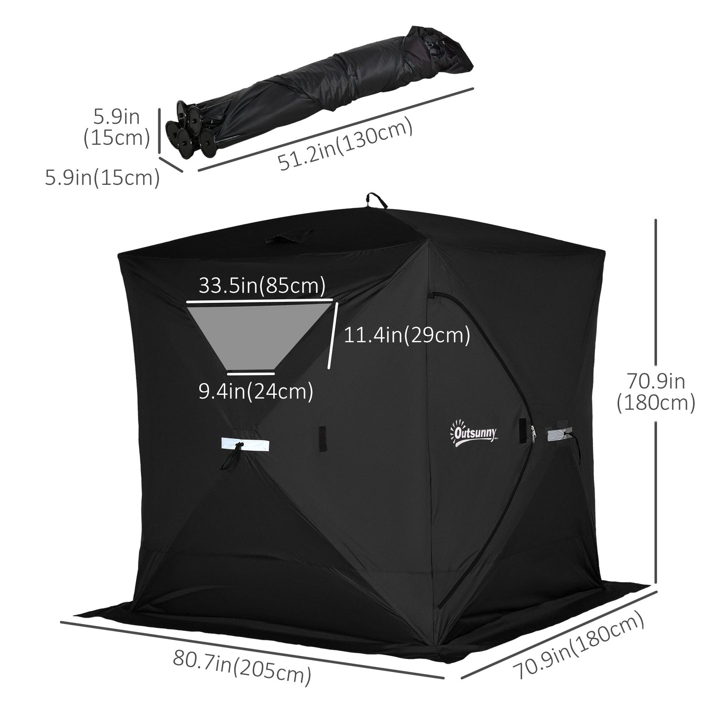 2-4 Person Pop-up Ice Fishing Tent Portable Ice Fishing Shelter with Windproof Windows and Carrying Bag Hub Fish Shelter, Black Ice Fishing Tents   at Gallery Canada