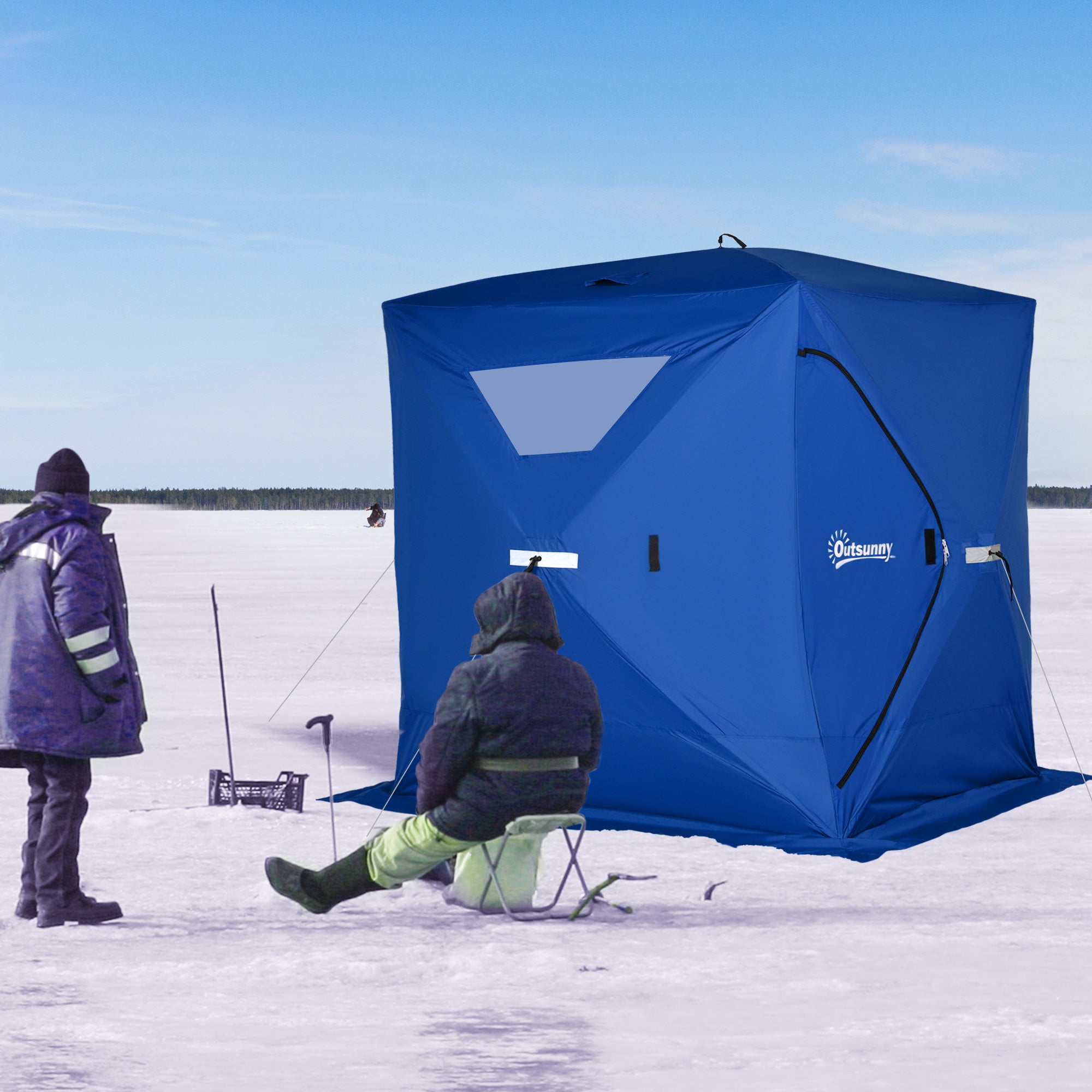 2-4 Person Pop-up Ice Fishing Tent Portable Ice Fishing Shelter with Windproof Windows and Carrying Bag Hub Fish Shelter, Blue Ice Fishing Tents   at Gallery Canada