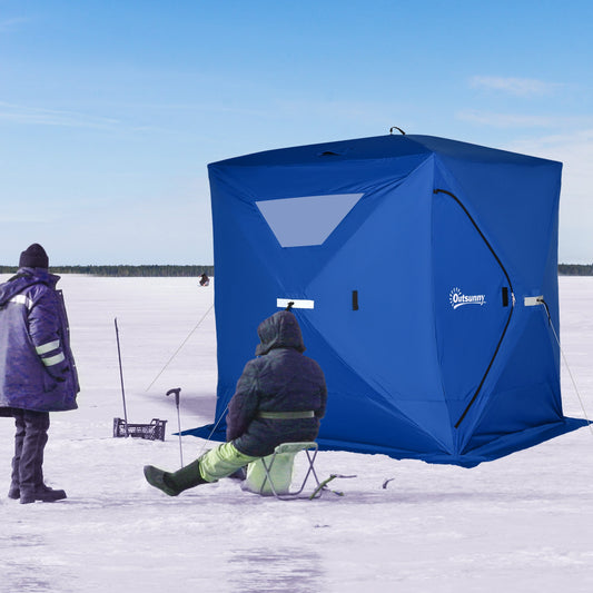 2-4 Person Pop-up Ice Fishing Tent Portable Ice Fishing Shelter with Windproof Windows and Carrying Bag Hub Fish Shelter, Blue - Gallery Canada