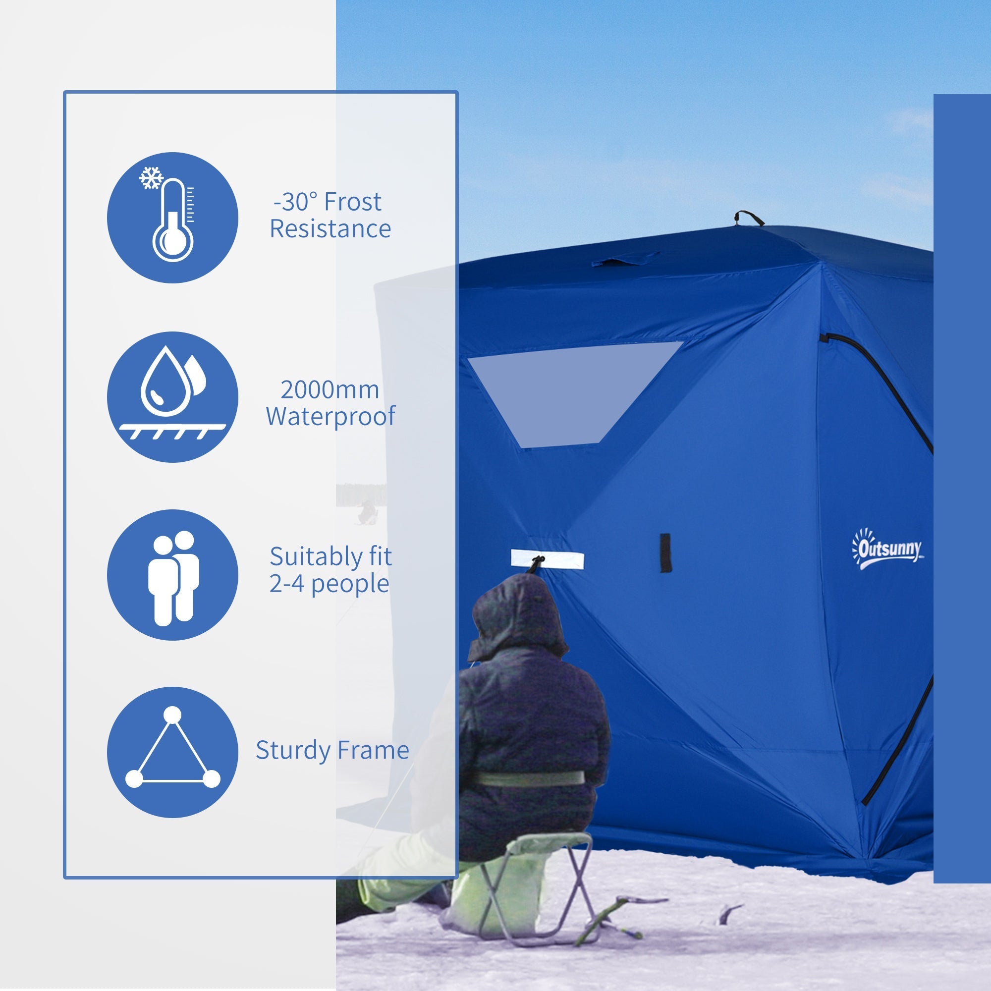 2-4 Person Pop-up Ice Fishing Tent Portable Ice Fishing Shelter with Windproof Windows and Carrying Bag Hub Fish Shelter, Blue Ice Fishing Tents   at Gallery Canada