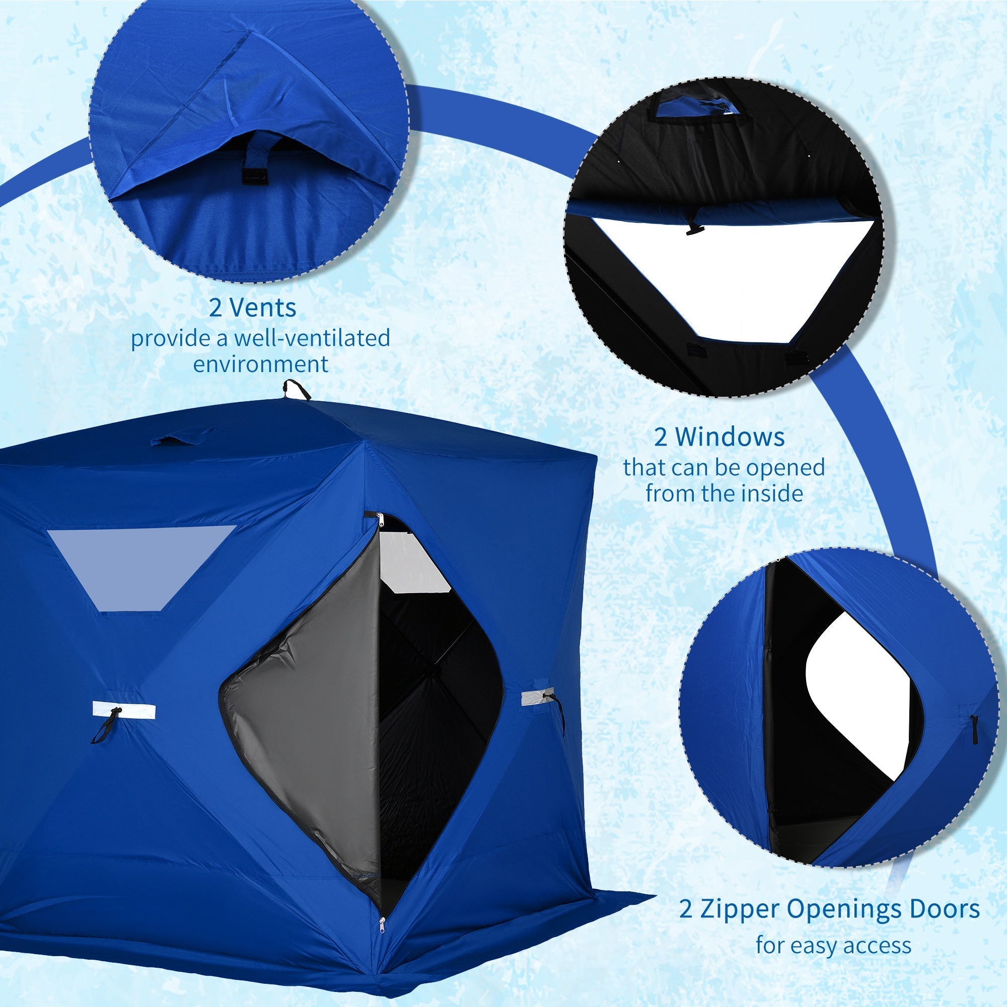 2-4 Person Pop-up Ice Fishing Tent Portable Ice Fishing Shelter with Windproof Windows and Carrying Bag Hub Fish Shelter, Blue Ice Fishing Tents   at Gallery Canada