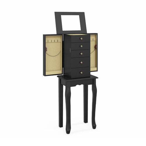 2 Colors Armoire Storage Standing Jewelry Cabinet with Mirror, Black