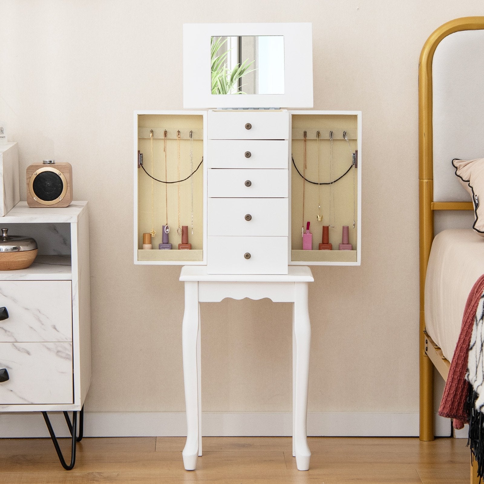 2 Colors Armoire Storage Standing Jewelry Cabinet with Mirror, White Jewelry Armoires   at Gallery Canada