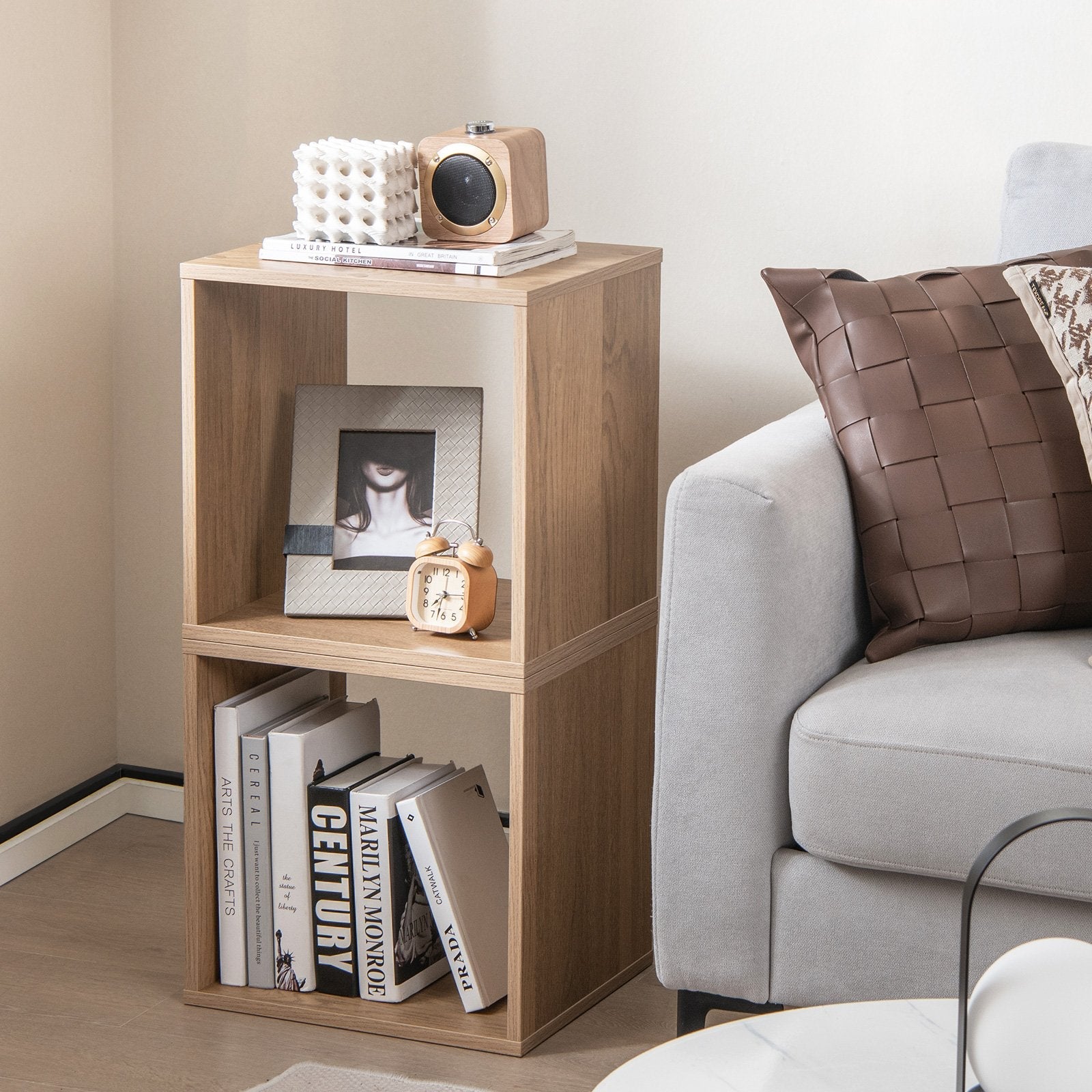 2 Cubes Stackable Bookcase for Living Room and Study, Natural Bookcases   at Gallery Canada