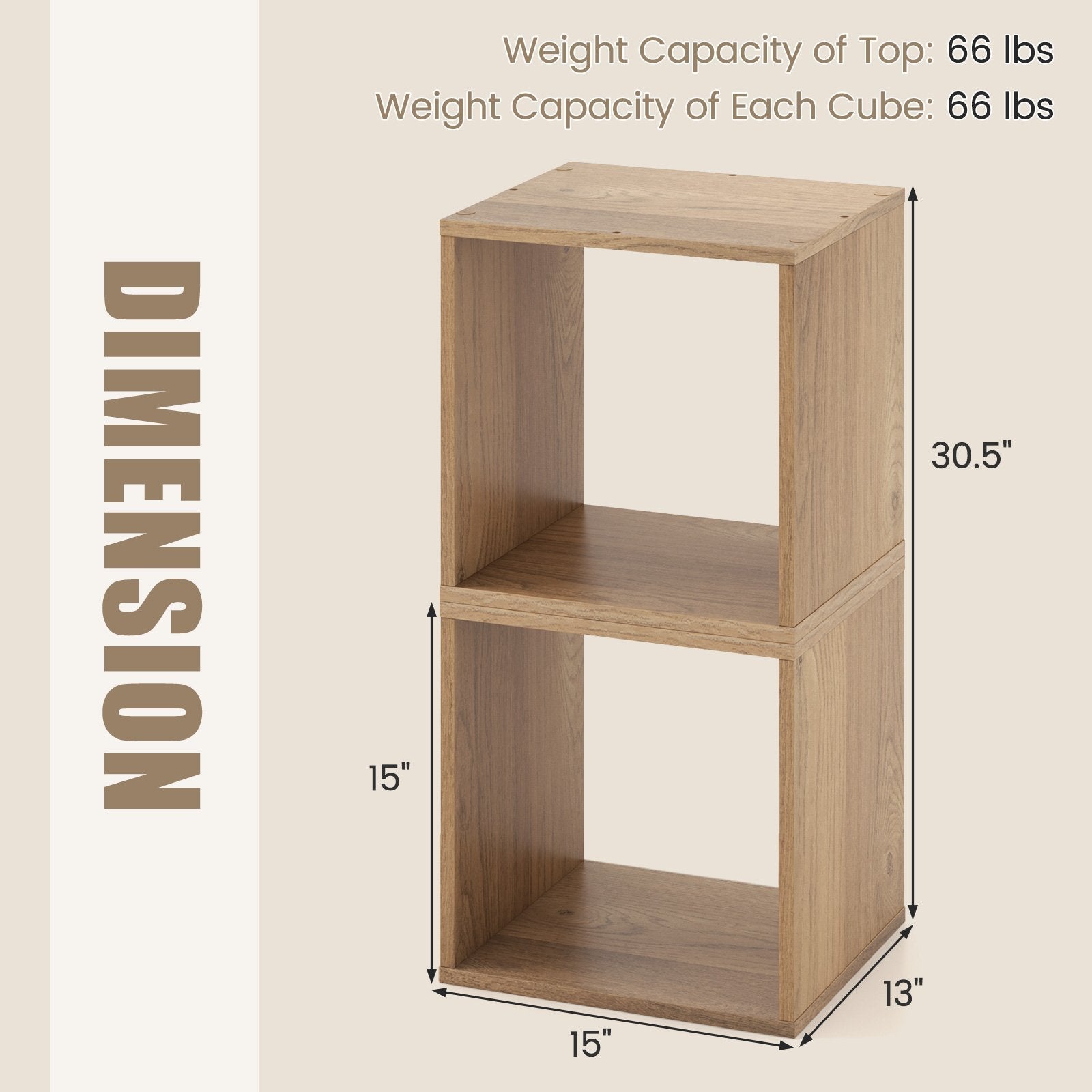 2 Cubes Stackable Bookcase for Living Room and Study, Natural Bookcases   at Gallery Canada