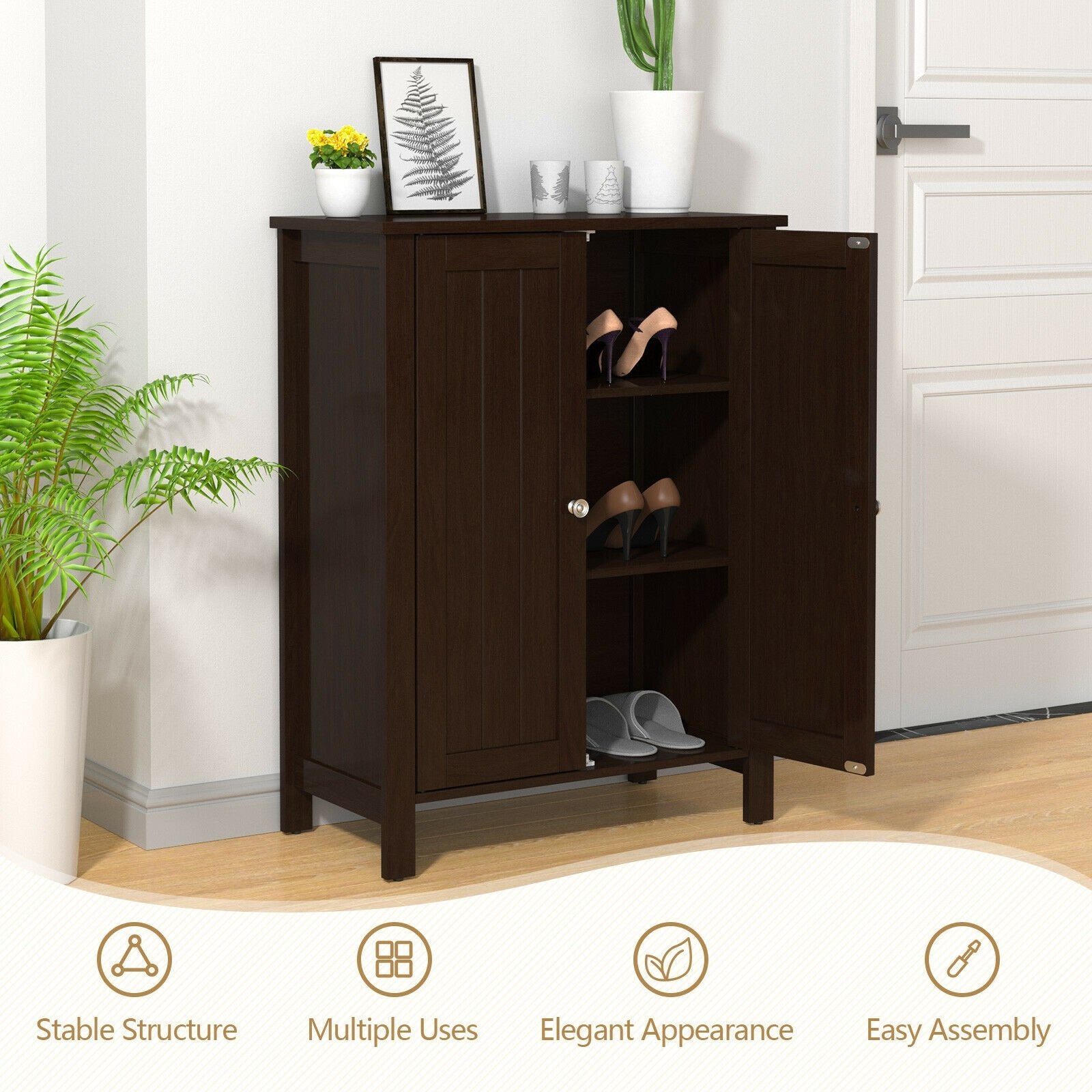 2-Door Bathroom Floor Storage Cabinet Space Saver Organizer, Brown Floor Cabinets   at Gallery Canada