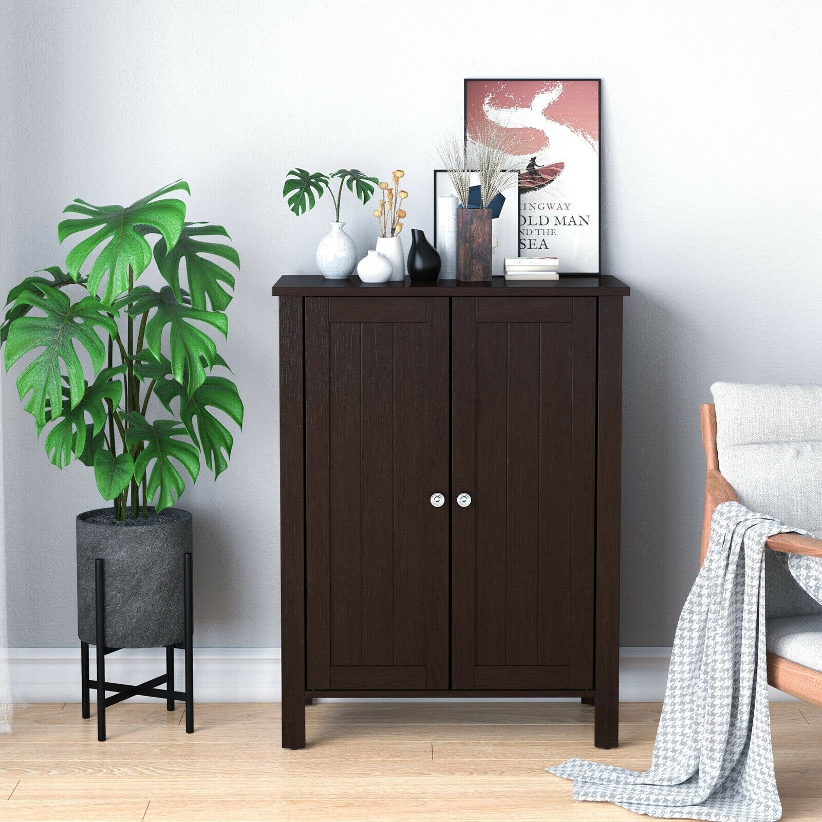 2-Door Bathroom Floor Storage Cabinet Space Saver Organizer, Brown Floor Cabinets   at Gallery Canada