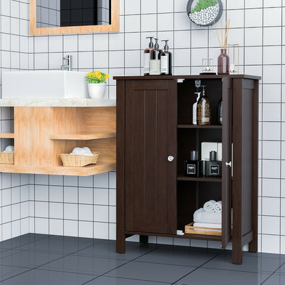 2-Door Bathroom Floor Storage Cabinet Space Saver Organizer, Brown Floor Cabinets   at Gallery Canada