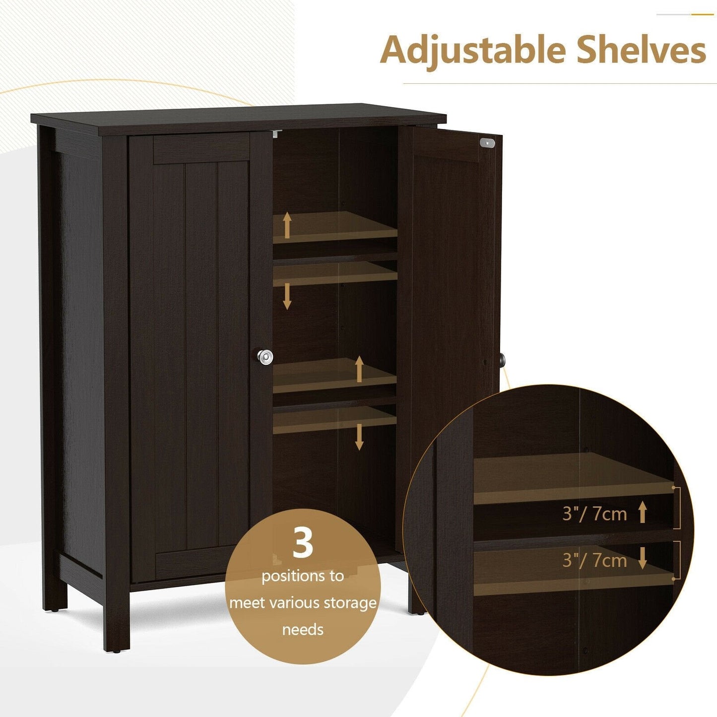 2-Door Bathroom Floor Storage Cabinet Space Saver Organizer, Brown Floor Cabinets   at Gallery Canada