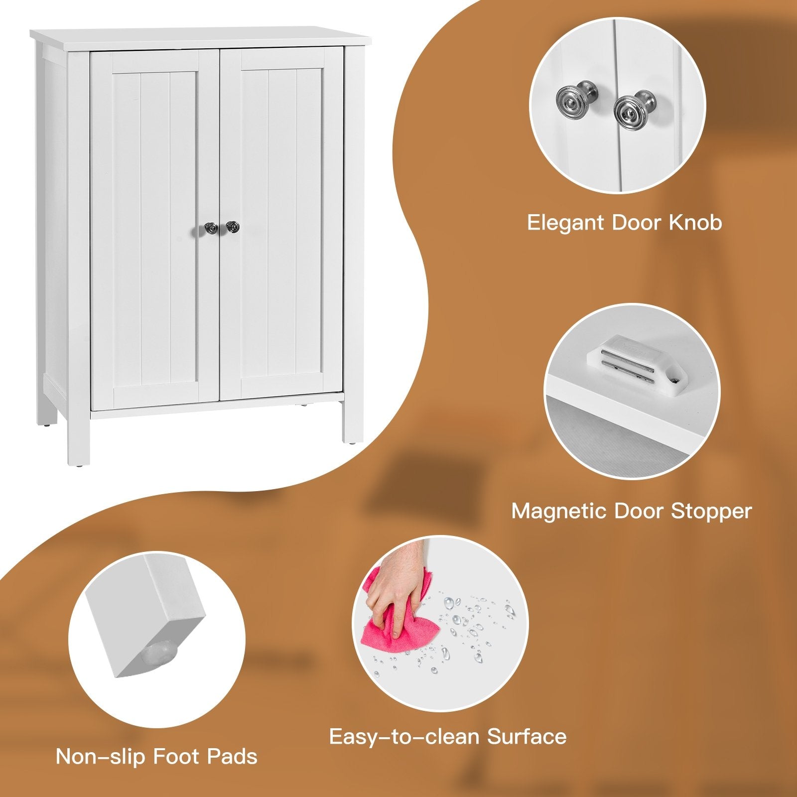 2-Door Bathroom Floor Storage Cabinet with Adjustable Shelf, White Floor Cabinets   at Gallery Canada