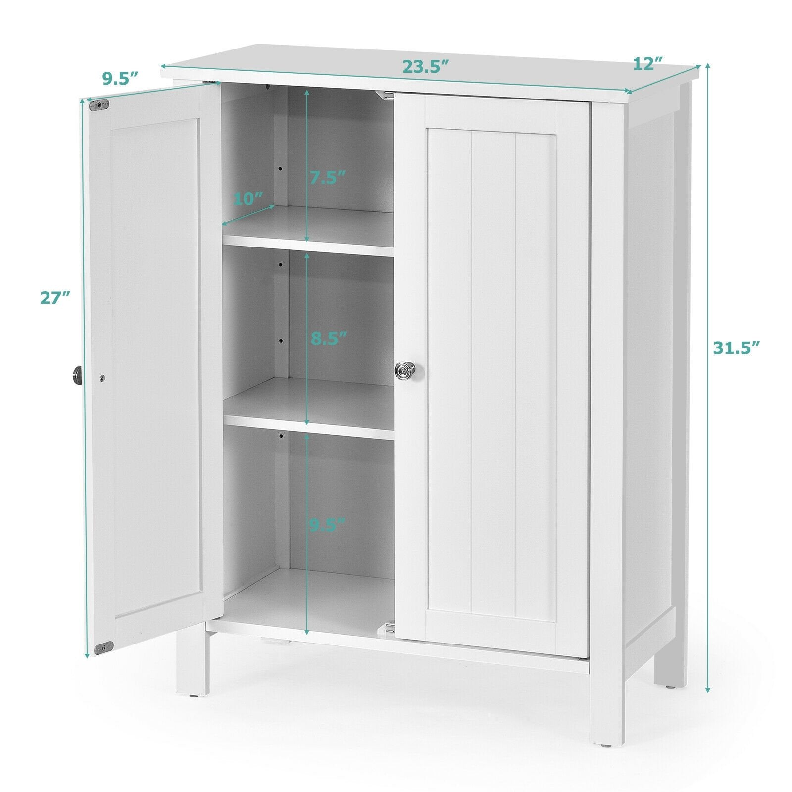 2-Door Bathroom Floor Storage Cabinet with Adjustable Shelf, White Floor Cabinets   at Gallery Canada