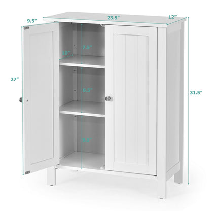 2-Door Bathroom Floor Storage Cabinet with Adjustable Shelf, White Floor Cabinets   at Gallery Canada