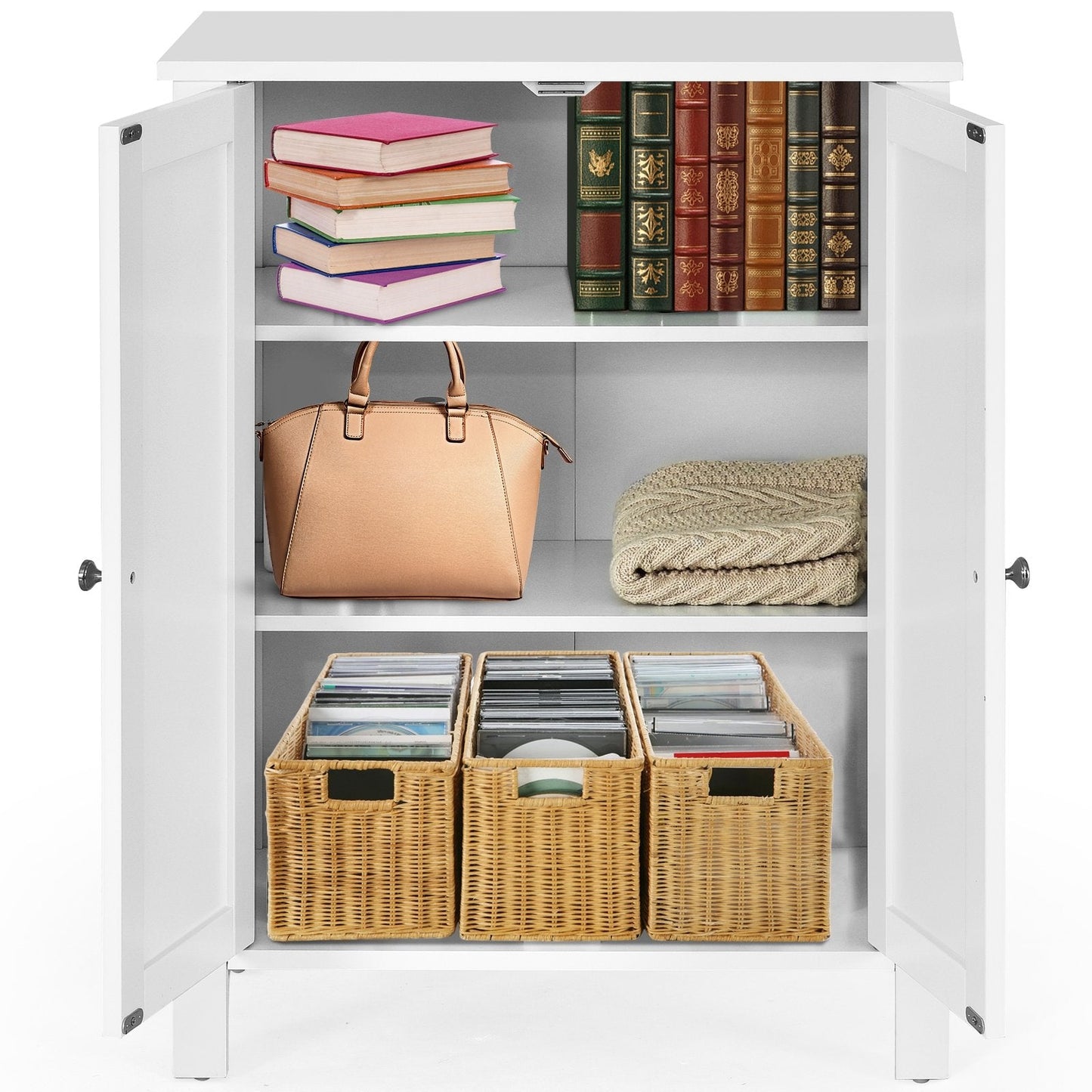 2-Door Bathroom Floor Storage Cabinet with Adjustable Shelf, White Floor Cabinets   at Gallery Canada