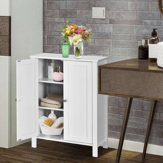 2-Door Bathroom Floor Storage Cabinet with Adjustable Shelf, White Floor Cabinets   at Gallery Canada