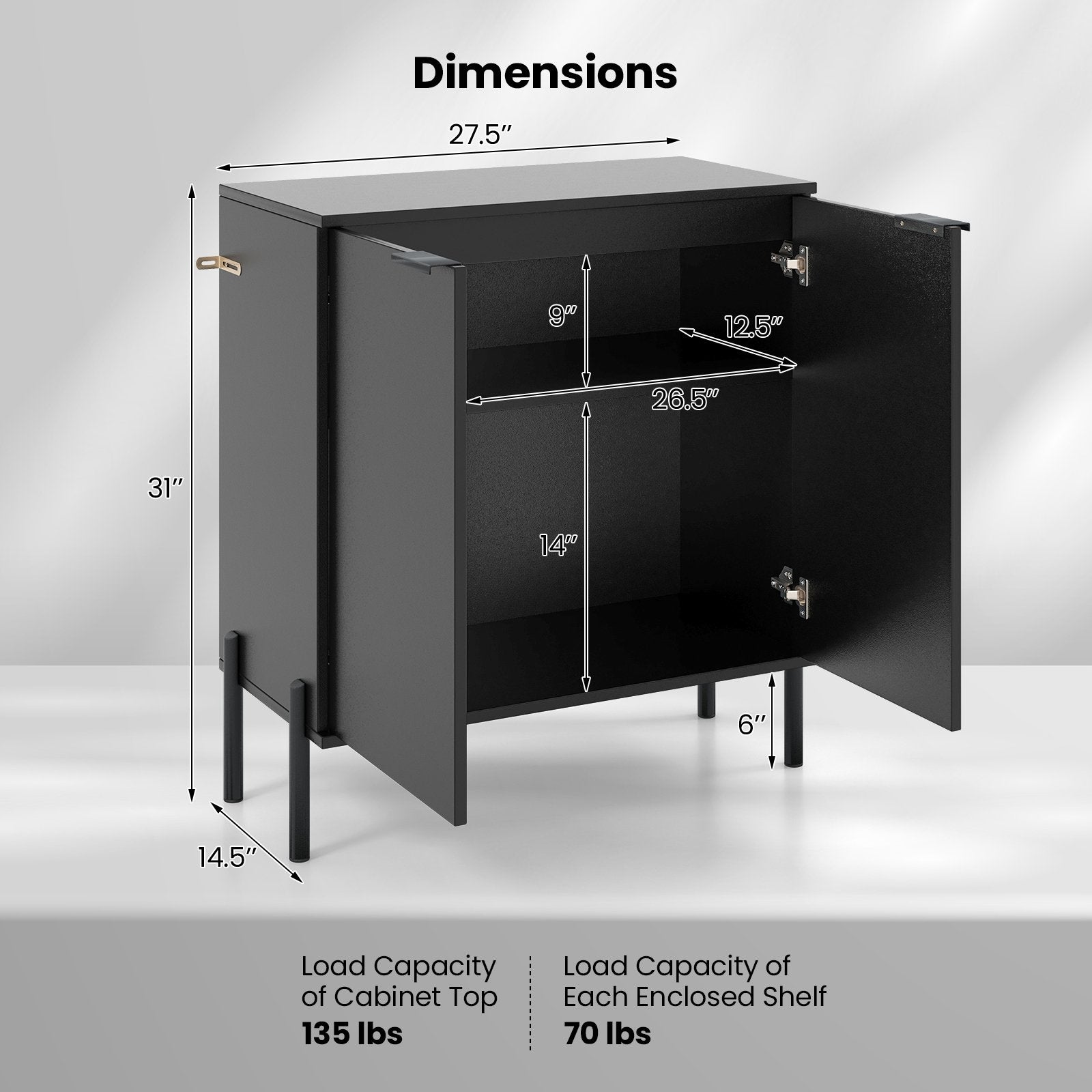 2-Door Buffet Cabinet Sideboard with Shelf and Metal Legs, Black Sideboards Cabinets & Buffets   at Gallery Canada