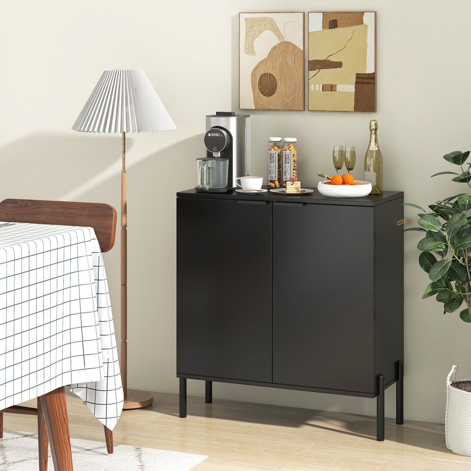 2-Door Buffet Cabinet Sideboard with Shelf and Metal Legs, Black Sideboards Cabinets & Buffets   at Gallery Canada