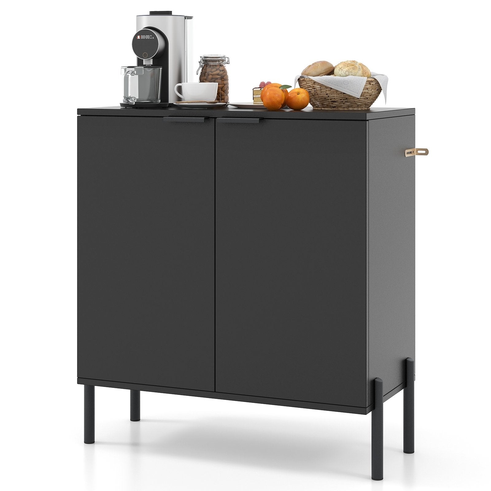 2-Door Buffet Cabinet Sideboard with Shelf and Metal Legs, Black Sideboards Cabinets & Buffets   at Gallery Canada