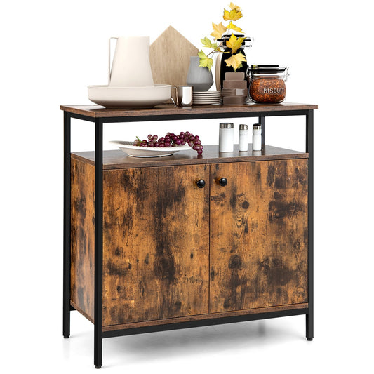 2-Door Buffet Cabinet with Shelves and Cable Management Holes, Rustic Brown Sideboards Cabinets & Buffets   at Gallery Canada