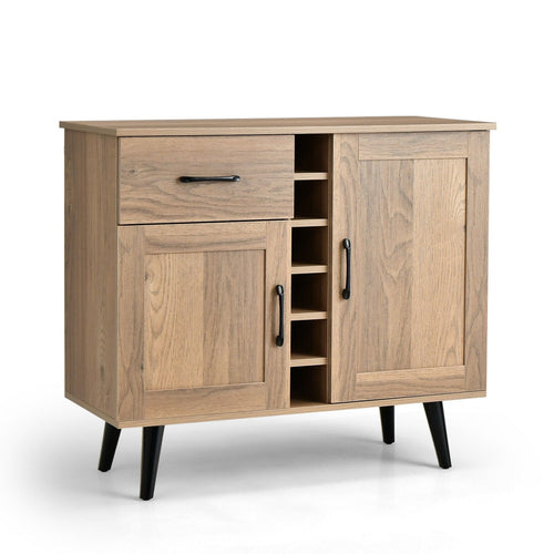 2-Door Buffet Sideboard with 6-Bottle Wine Rack Drawer, Natural