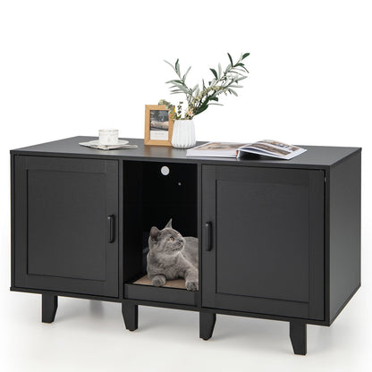 2-Door Cat Litter Box Enclosure with Winding Entry and Scratching Board, Black Cat Houses   at Gallery Canada