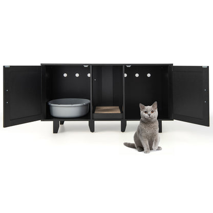 2-Door Cat Litter Box Enclosure with Winding Entry and Scratching Board, Black Cat Houses   at Gallery Canada