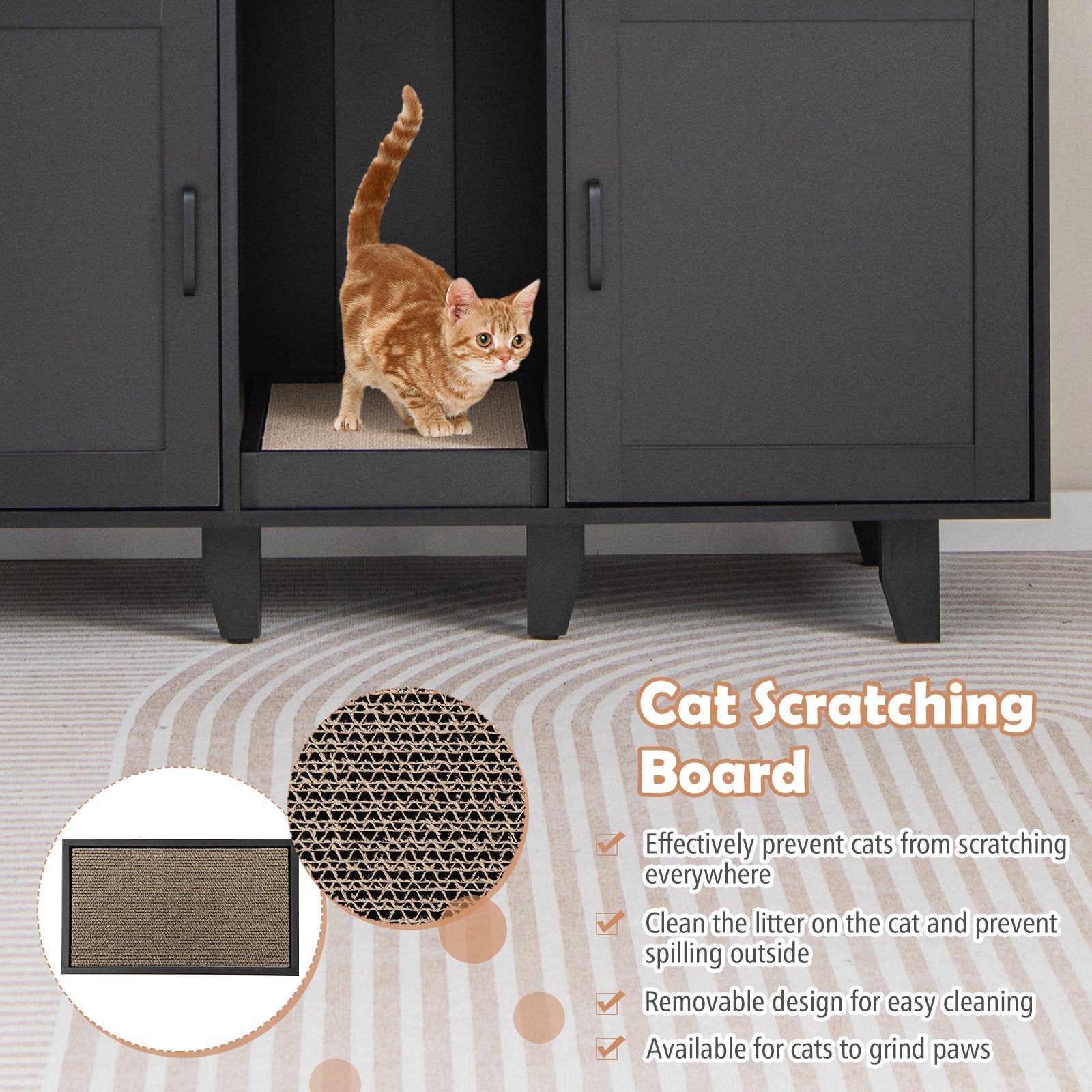 2-Door Cat Litter Box Enclosure with Winding Entry and Scratching Board, Black Cat Houses   at Gallery Canada