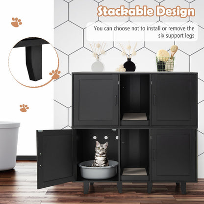 2-Door Cat Litter Box Enclosure with Winding Entry and Scratching Board, Black Cat Houses   at Gallery Canada