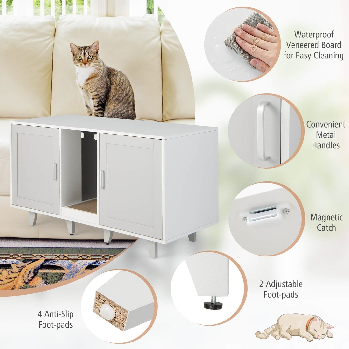 2-Door Cat Litter Box Enclosure with Winding Entry and Scratching Board, Gray Cat Houses   at Gallery Canada