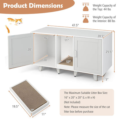 2-Door Cat Litter Box Enclosure with Winding Entry and Scratching Board, Gray Cat Houses   at Gallery Canada