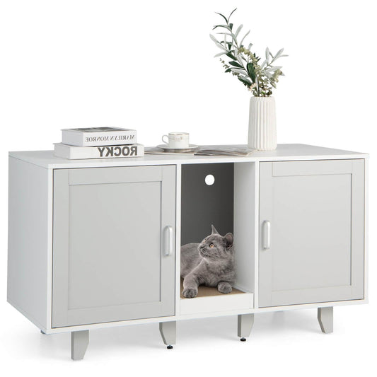 2-Door Cat Litter Box Enclosure with Winding Entry and Scratching Board, Gray Cat Houses   at Gallery Canada