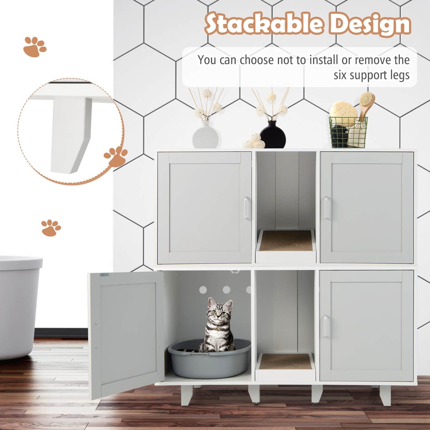 2-Door Cat Litter Box Enclosure with Winding Entry and Scratching Board, Gray Cat Houses   at Gallery Canada