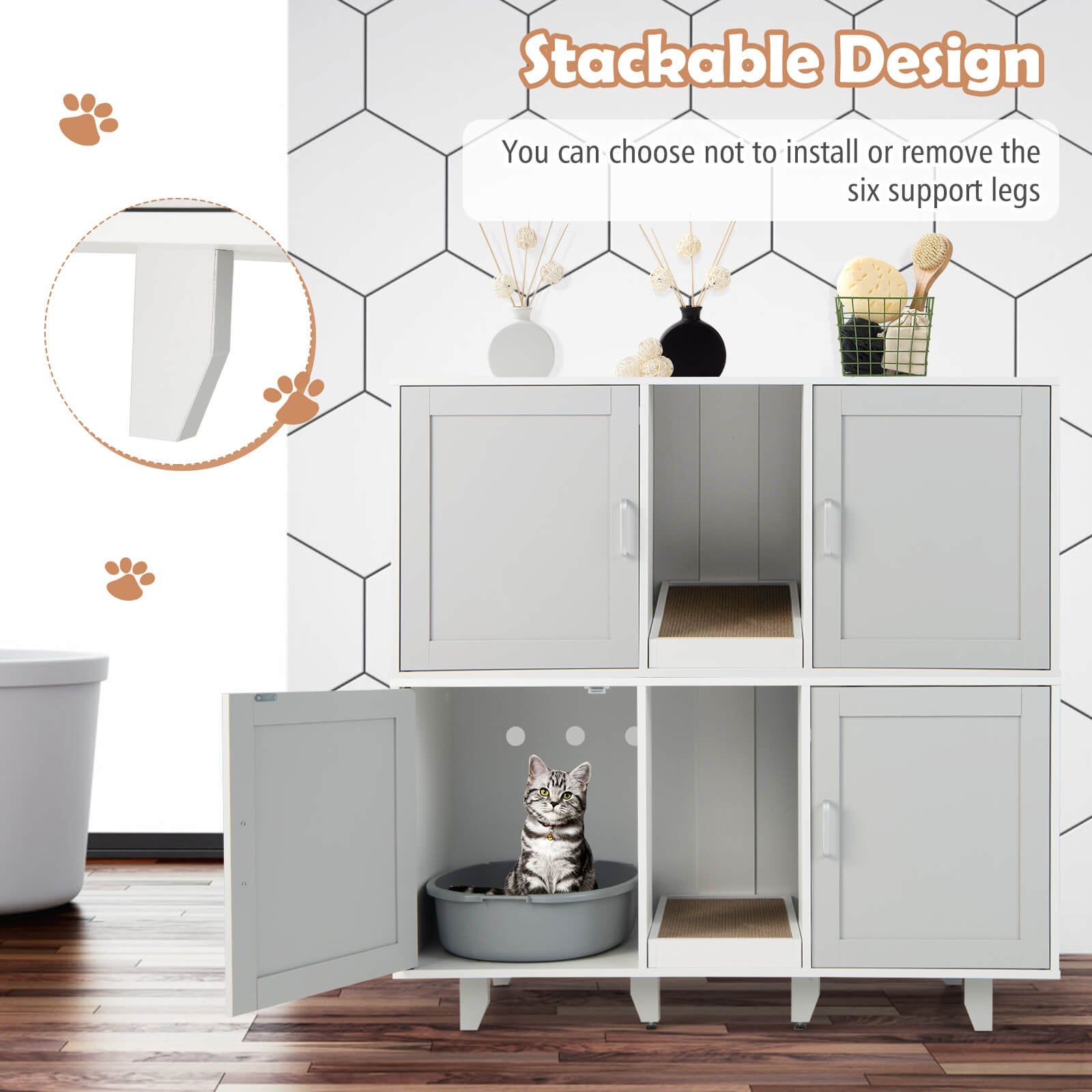 2-Door Cat Litter Box Enclosure with Winding Entry and Scratching Board, Gray Cat Houses   at Gallery Canada