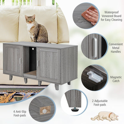 2-Door Cat Litter Box Enclosure with Winding Entry and Scratching Board, Oak Cat Houses   at Gallery Canada