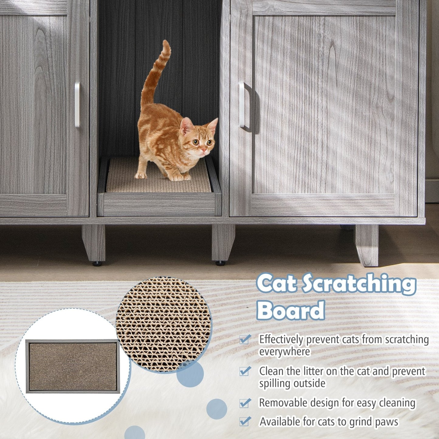 2-Door Cat Litter Box Enclosure with Winding Entry and Scratching Board, Oak Cat Houses   at Gallery Canada