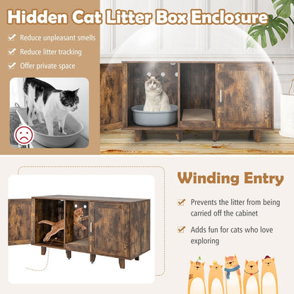 2-Door Cat Litter Box Enclosure with Winding Entry and Scratching Board, Rustic Brown Cat Houses   at Gallery Canada