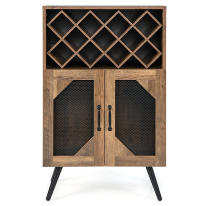 2-Door Farmhouse Kitchen Storage Bar Cabinet with Wine Rack and Glass Holder, Brown Sideboards Cabinets & Buffets   at Gallery Canada