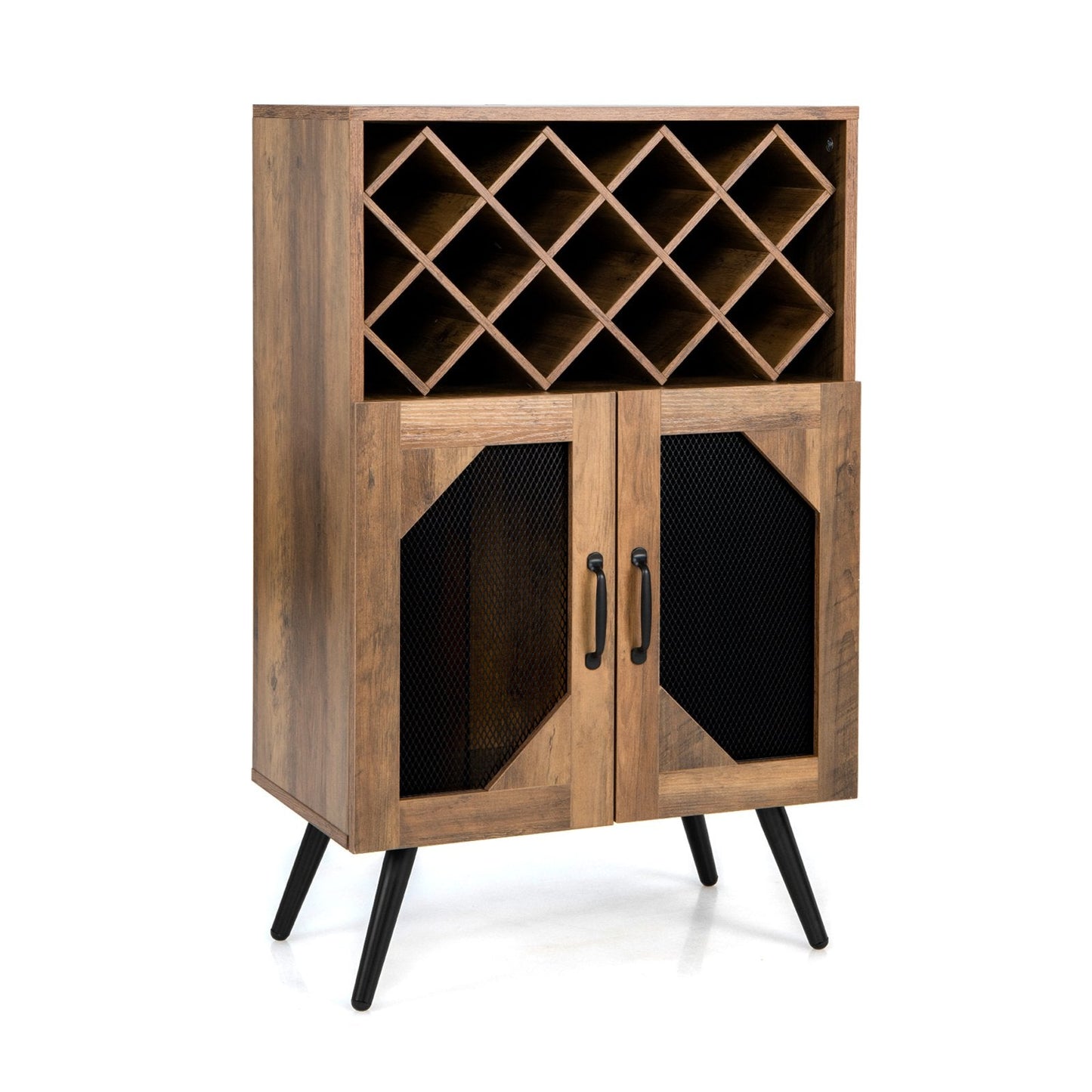 2-Door Farmhouse Kitchen Storage Bar Cabinet with Wine Rack and Glass Holder, Brown Sideboards Cabinets & Buffets   at Gallery Canada