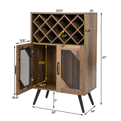 2-Door Farmhouse Kitchen Storage Bar Cabinet with Wine Rack and Glass Holder, Brown Sideboards Cabinets & Buffets   at Gallery Canada