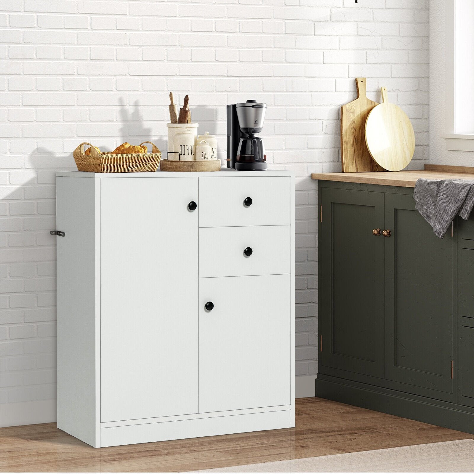 2-Door Free-standing Kitchen Sideboard with Adjustable Shelves, White Floor Cabinets   at Gallery Canada