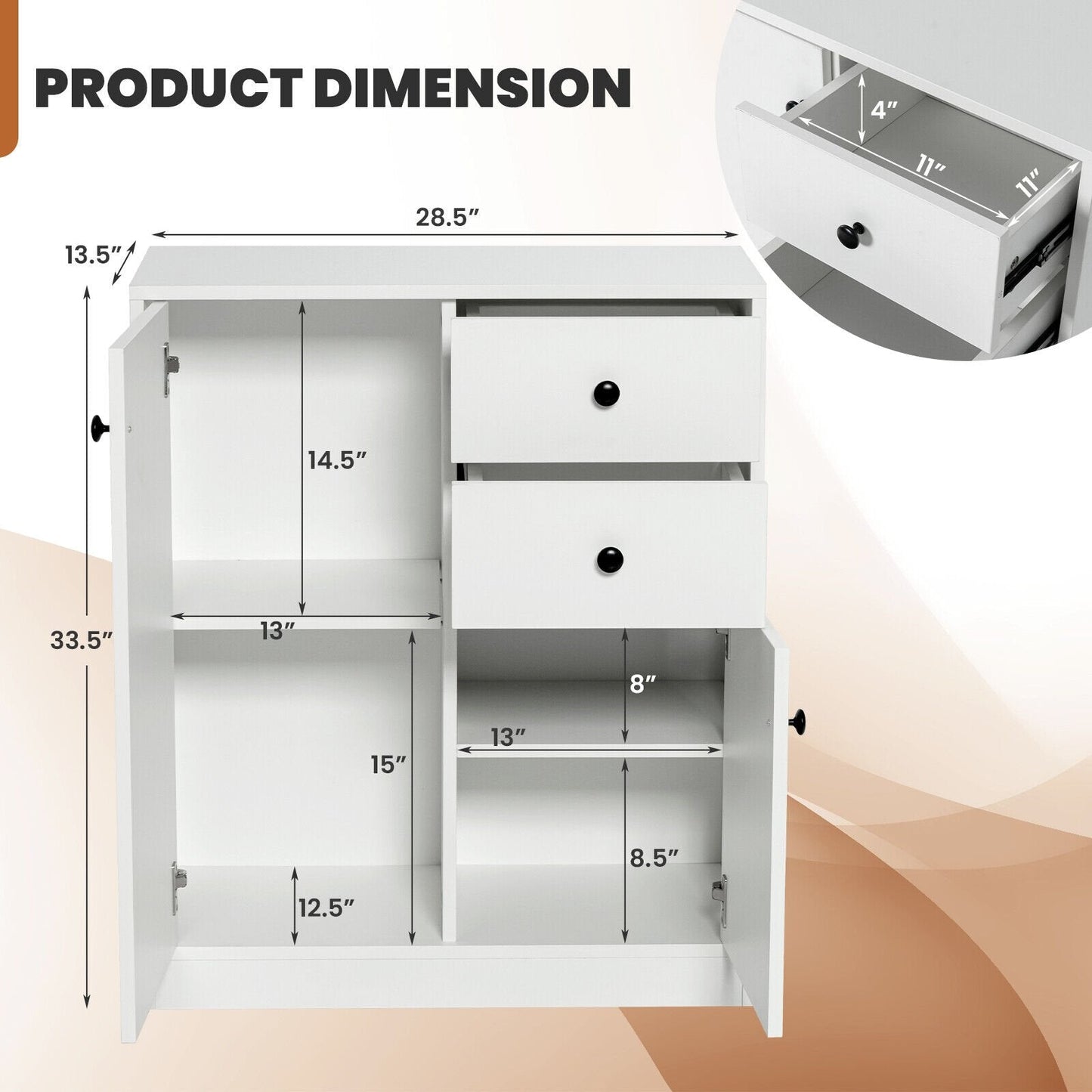 2-Door Free-standing Kitchen Sideboard with Adjustable Shelves, White Floor Cabinets   at Gallery Canada