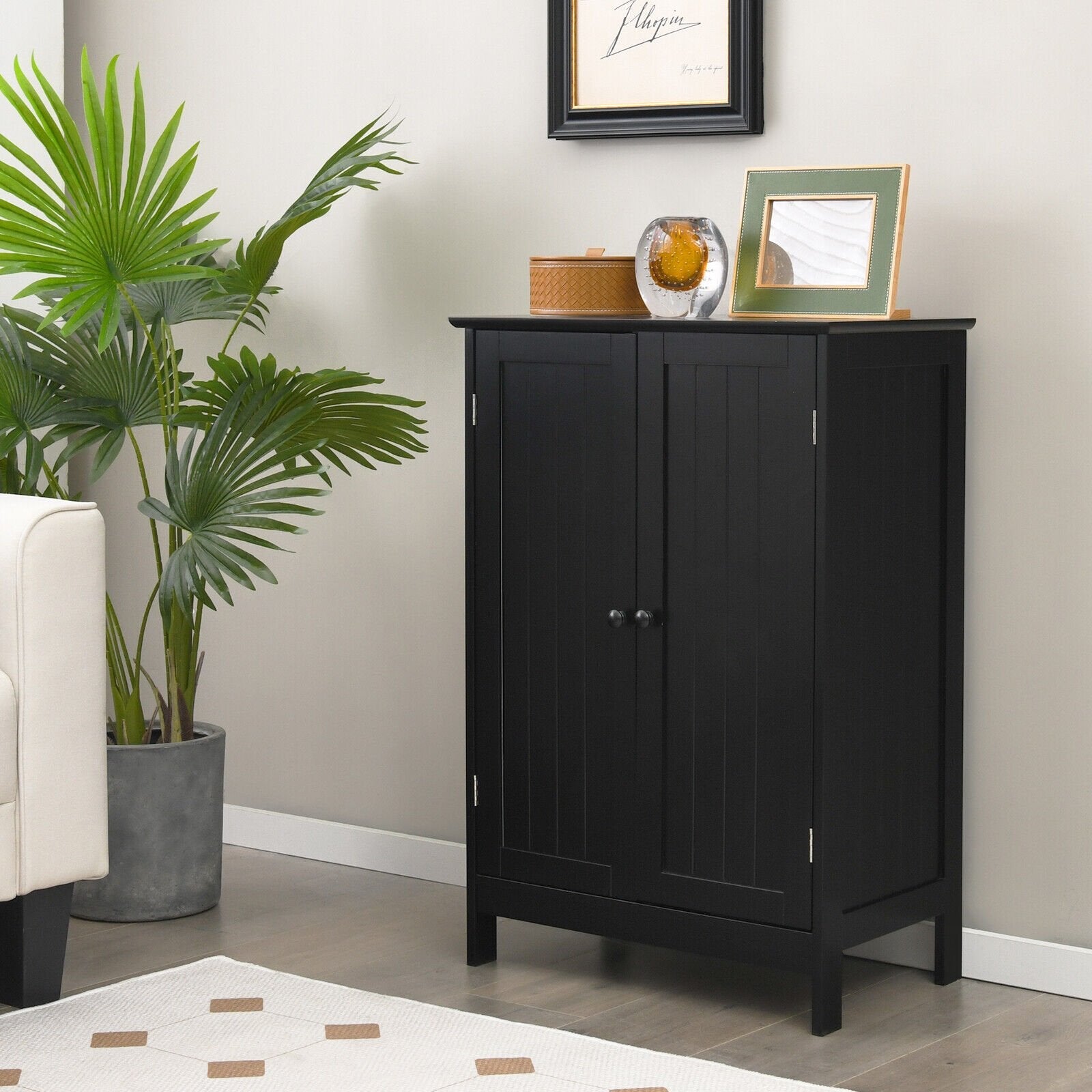 2-Door Freee-Standing Bathroom Cabinet with Shelf, Black Floor Cabinets   at Gallery Canada