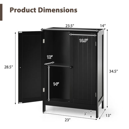 2-Door Freee-Standing Bathroom Cabinet with Shelf, Black Floor Cabinets   at Gallery Canada