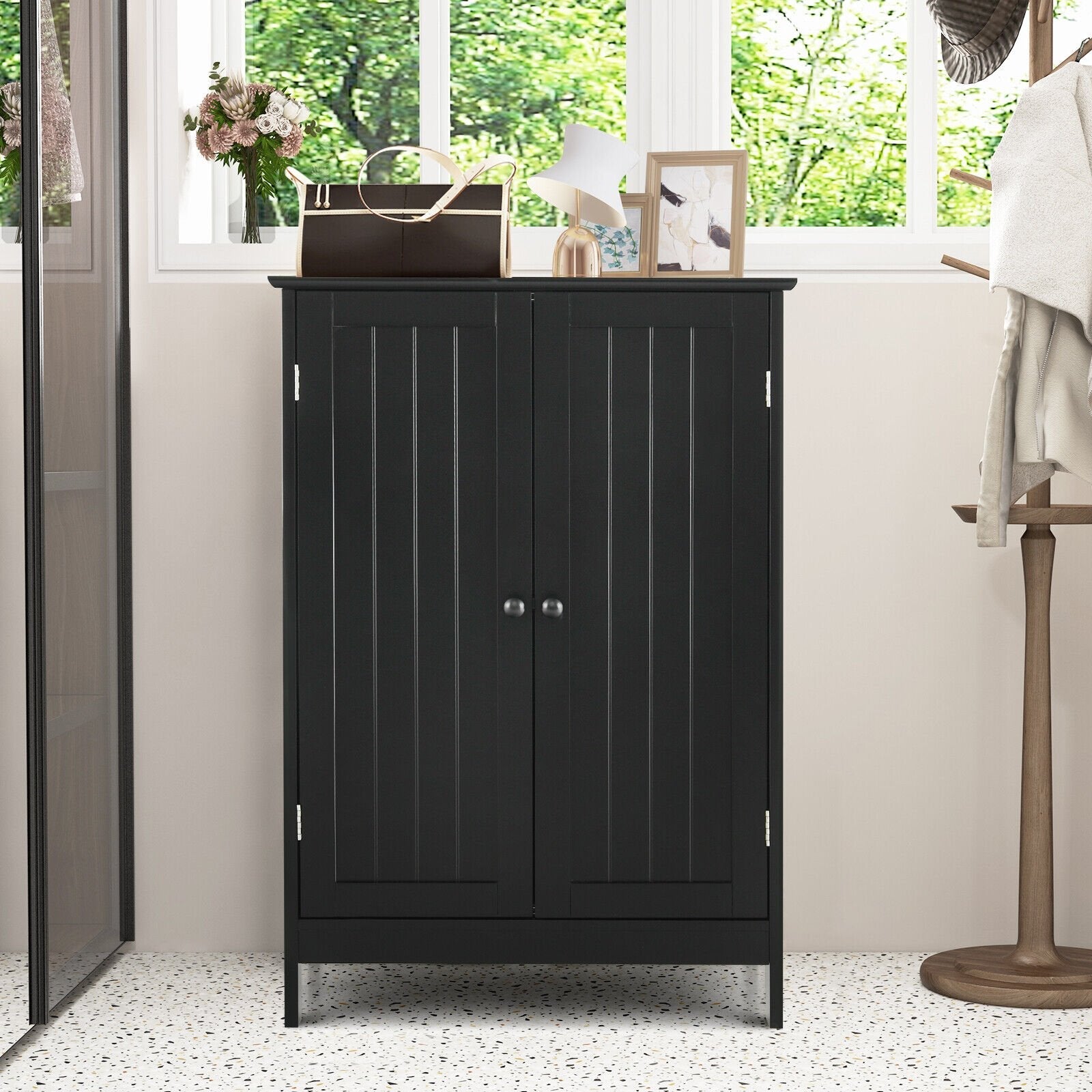 2-Door Freee-Standing Bathroom Cabinet with Shelf, Black Floor Cabinets   at Gallery Canada