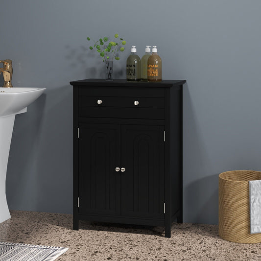 2-Door Freestanding Bathroom Cabinet with Drawer and Adjustable Shelf, Black Floor Cabinets   at Gallery Canada