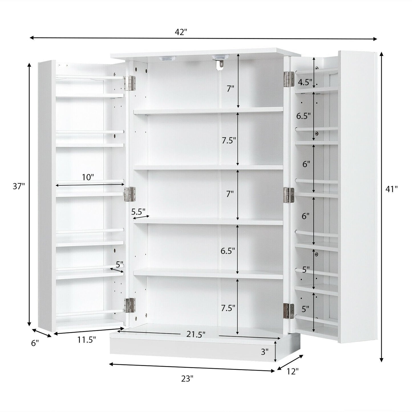 2-Door Kitchen Storage Cabinet Pantry Cabinet with 6 Adjustable Shelves, White Sideboards Cabinets & Buffets   at Gallery Canada