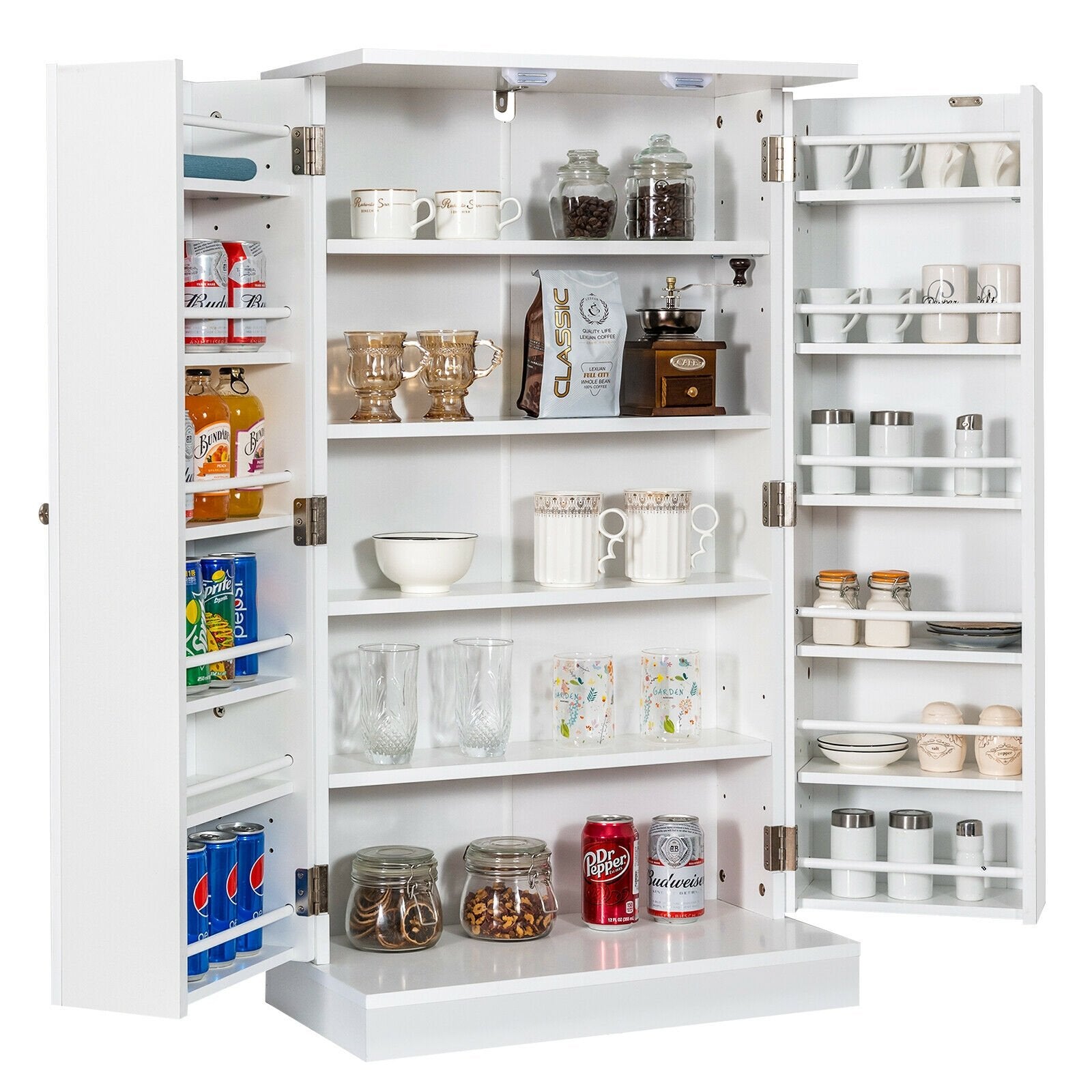 2-Door Kitchen Storage Cabinet Pantry Cabinet with 6 Adjustable Shelves, White Sideboards Cabinets & Buffets   at Gallery Canada