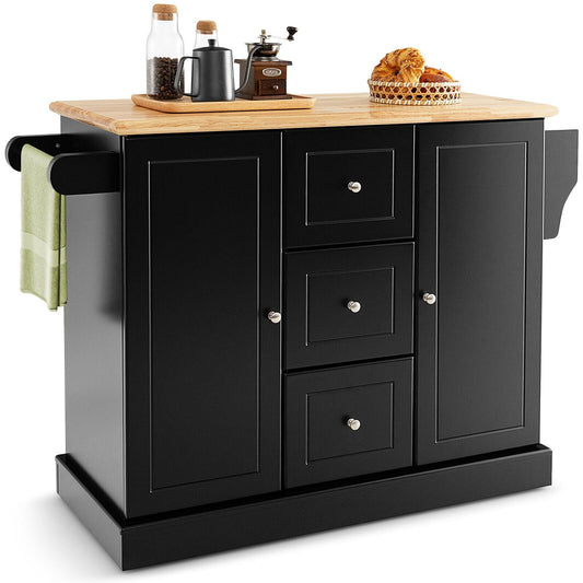 2-Door Large Mobile Kitchen Island Cart with Hidden Wheelsand 3 Drawers, Black Kitchen Islands & Carts   at Gallery Canada